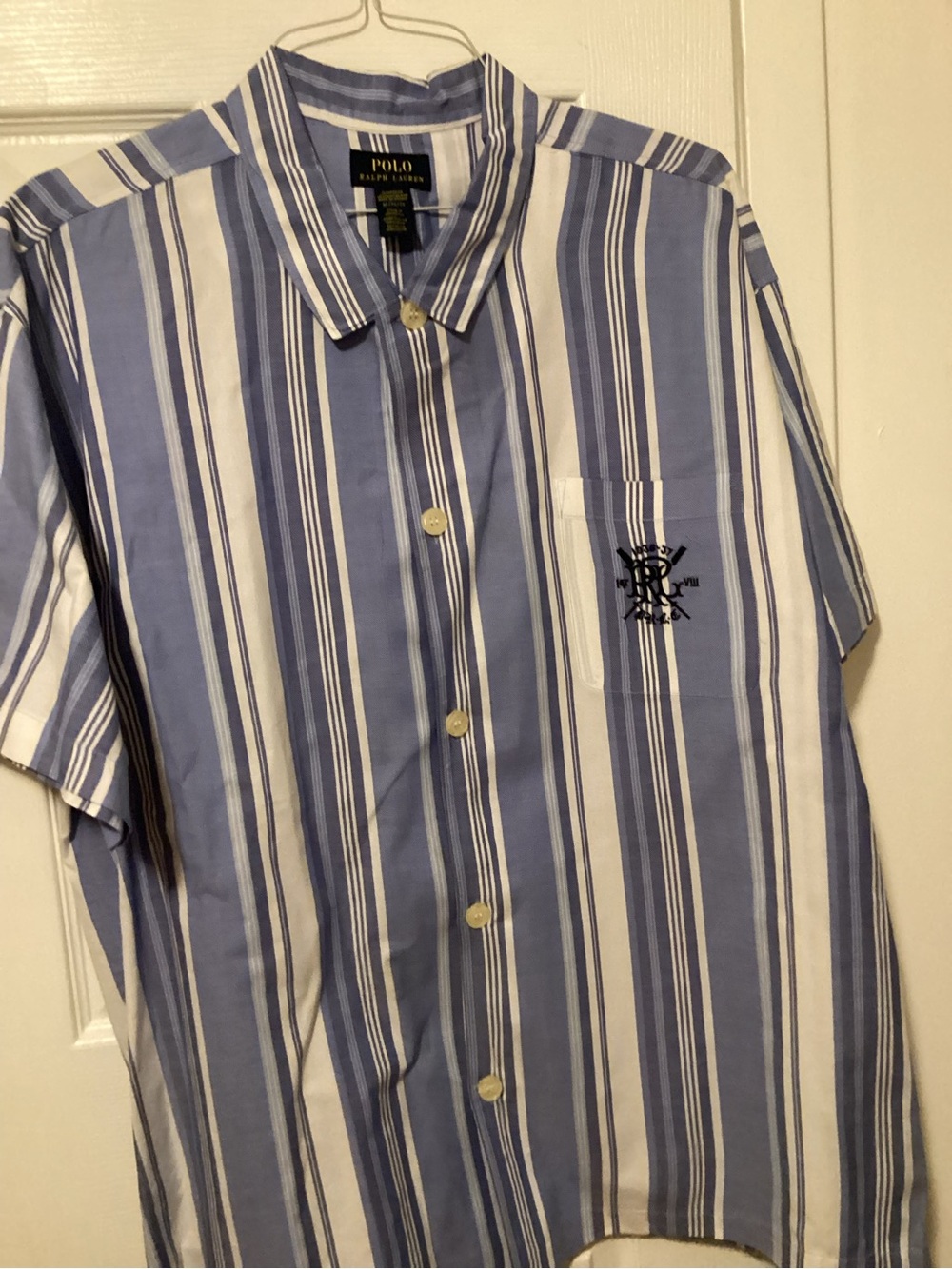 Polo by Ralph Lauren Blue and White Vertical Stripe Short-Sleeve Button Shirt